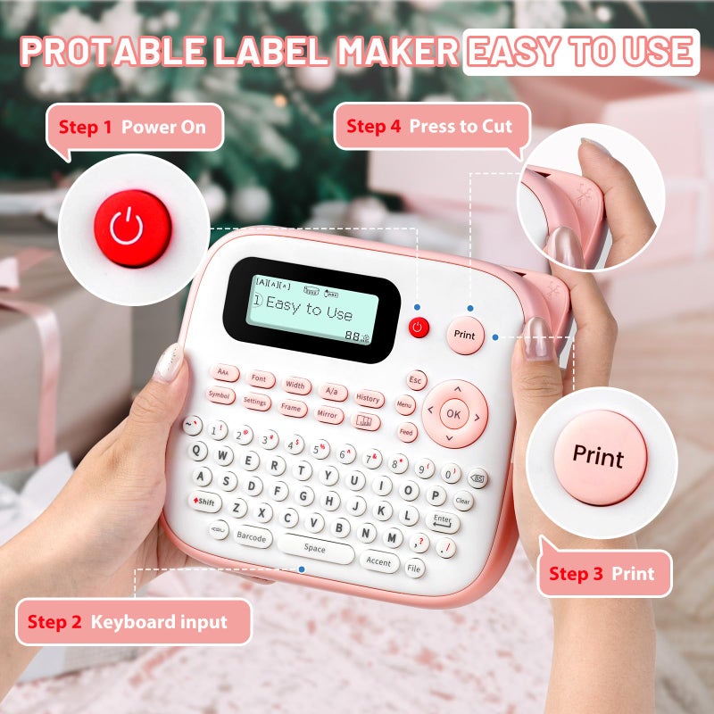 EazeID Pink Label Maker Machine with-Tape, Portable Kids Label Maker, QWERTY Keyboard Labeler Handheld, D210S Easy Labeler with Multiple Fonts Frame Barcode for Home Office School Supplies - Image 5