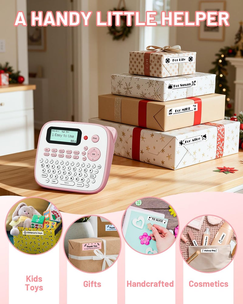 EazeID Pink Label Maker Machine with-Tape, Portable Kids Label Maker, QWERTY Keyboard Labeler Handheld, D210S Easy Labeler with Multiple Fonts Frame Barcode for Home Office School Supplies - Image 2