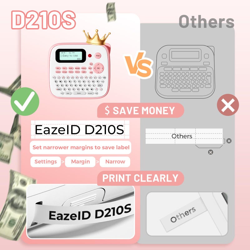 EazeID Pink Label Maker Machine with-Tape, Portable Kids Label Maker, QWERTY Keyboard Labeler Handheld, D210S Easy Labeler with Multiple Fonts Frame Barcode for Home Office School Supplies - Image 4