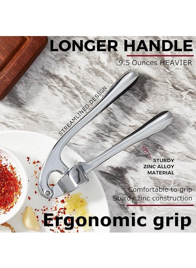 TodyJeyHo Premium Garlic Press, Garlic Mincer Set with Silicone Roller Peeler & Cleaning Brush, Easy to Squeeze and Clean, Rust Proof & Dishwasher Safe, Professional Efficient Ginger Crusher - Image 3