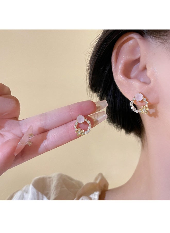 Lavida Geometric flower pink opal earrings, women's earrings, suitable for gifts, daily wear, commuting, and dating - Image 1