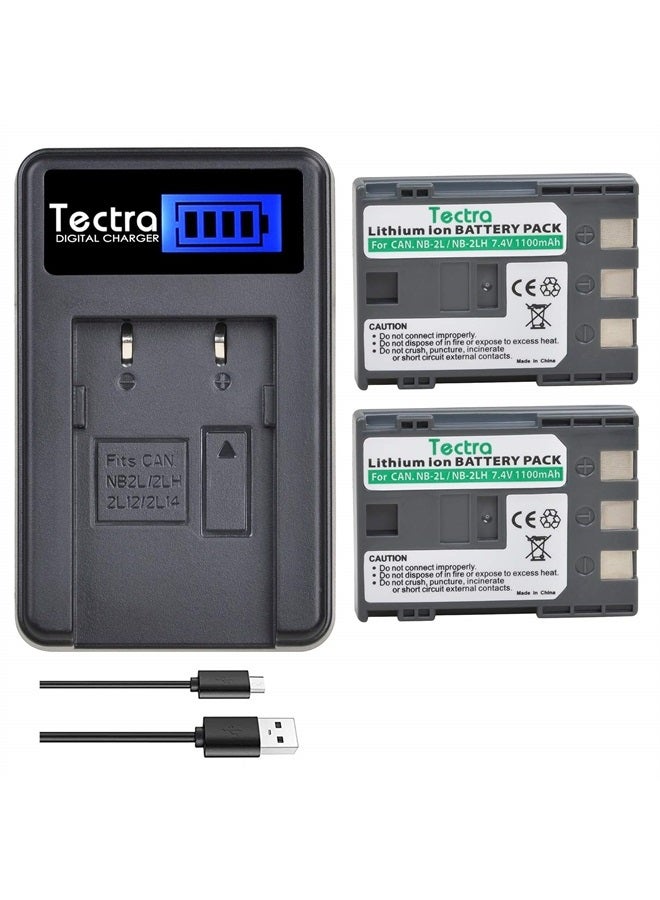Tectra 2-Pack NB-2L NB-2LH Battery + Rapid LCD Display USB Charger for Canon PowerShot G7 G9 S30 S40 S45 S50 S60 S70 S80 DC410 DC420 VIXIA HF R10 HF R100 HF R11 EOS 350D 400D Digital Rebel XT XTi - Image 1