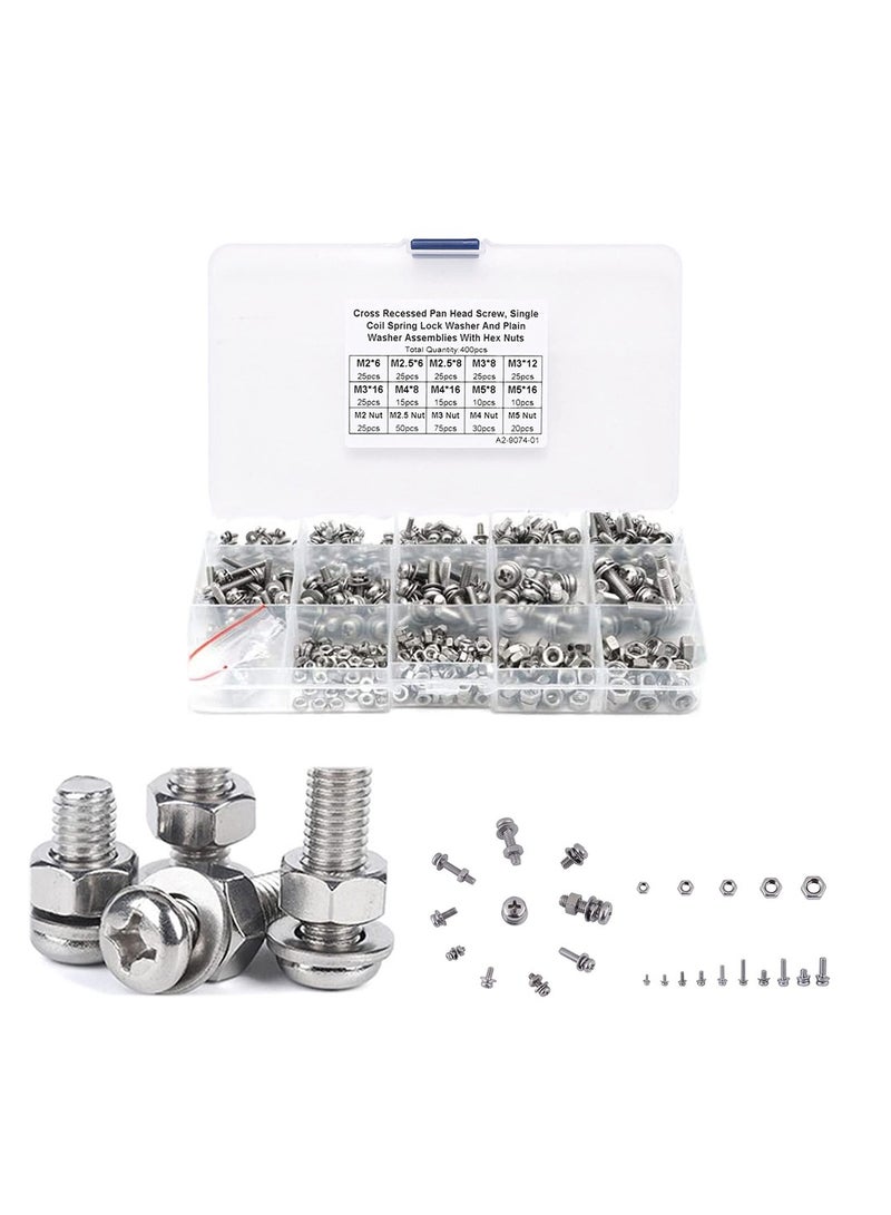 KASTWAVE 4 Pieces Cross Pan Head Screws Nuts, Stainless Steel 34 Cross Screws with Washers Assortment Kit (M2 M2.5 M3 M4 M5), for Home and Office Appliance - Image 1