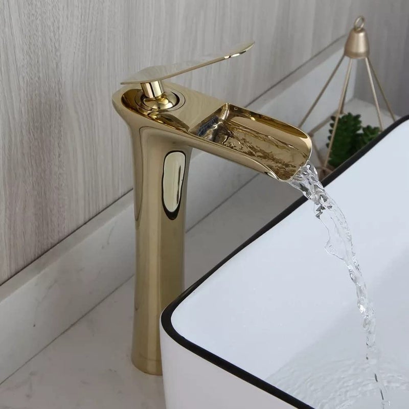 Marcoware Brass U2212 Antique Single Lever Basin Mixer with Hot Cold Connection Hoses Gold Polished Finish - Image 3