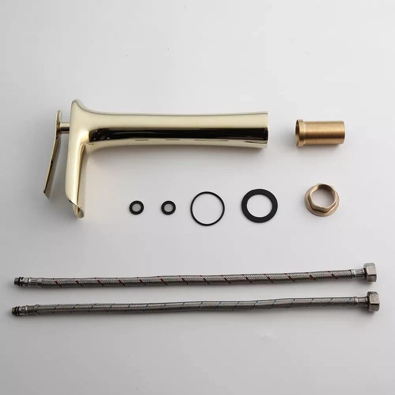 Marcoware Brass U2212 Antique Single Lever Basin Mixer with Hot Cold Connection Hoses Gold Polished Finish - Image 5