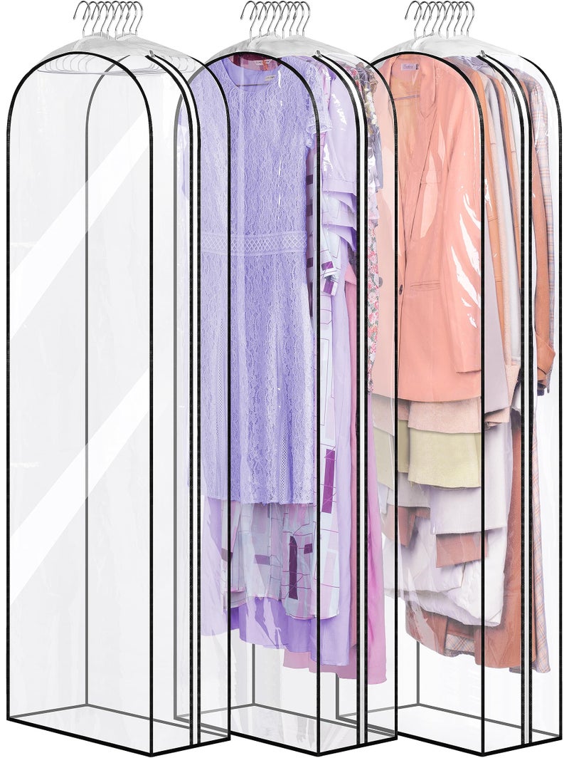 MISSLO 10" Gusseted All Clear Garment Bags for Hanging Clothes 60" Dress Bags for Gowns Long Fur Coat Closet Storage Covers, 3 Packs - Image 1