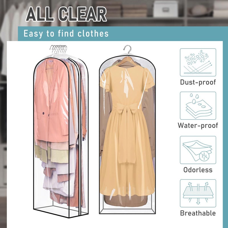 MISSLO 10" Gusseted All Clear Garment Bags for Hanging Clothes 60" Dress Bags for Gowns Long Fur Coat Closet Storage Covers, 3 Packs - Image 5
