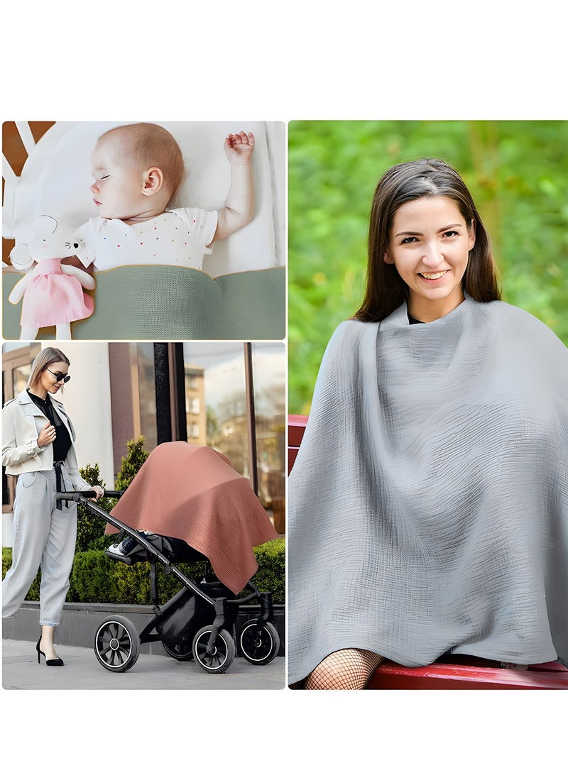 RATSAW Muslin Nursing Cover for Baby Breastfeeding  Breathable 100% Cotton Breastfeeding Cover with Rigid Hoop for Mother Nursing Apron Multi-use Carseat Canopy Khaki  - Image 5
