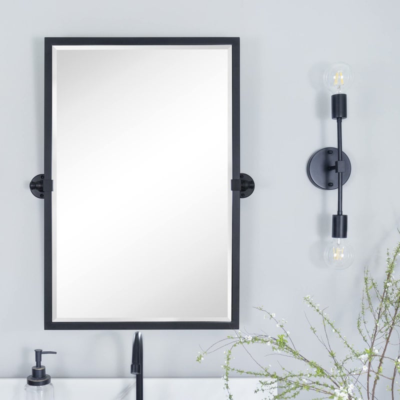 TEHOME 20x30 Pivot Tilting Bathroom Vanty Mirror Rectangle Black Metal Framed Beveled Wall Mirror