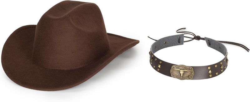 CaySep Classic Western Cowboy Hat for Women and Men Roll Up Wide Brim Felt Fedora Hats Cowgirl Hat with Belt Buckle(M-L) - Image 5