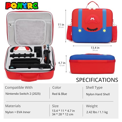 PONYRC Mario Carrying Case for Nintendo Switch 2 (2025), Large All in One Hard Travel Case with Game Card Slots, Portable Full Protection Carry Bag for Switch 2 Console, Pro Controller and Accessories - Image 4