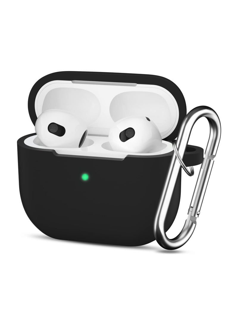 Aookay - For Apple Airpod 4/Airpods 4th Generation/Airpod 4th Gen Case Cover with Keychain, Full Protective Silicone Case Accessories , Front LED Visible (Black) - Image 1