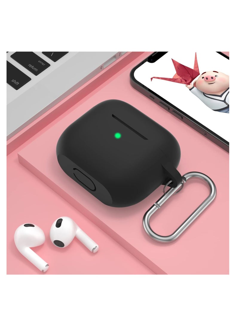 Aookay - For Apple Airpod 4/Airpods 4th Generation/Airpod 4th Gen Case Cover with Keychain, Full Protective Silicone Case Accessories , Front LED Visible (Black) - Image 1