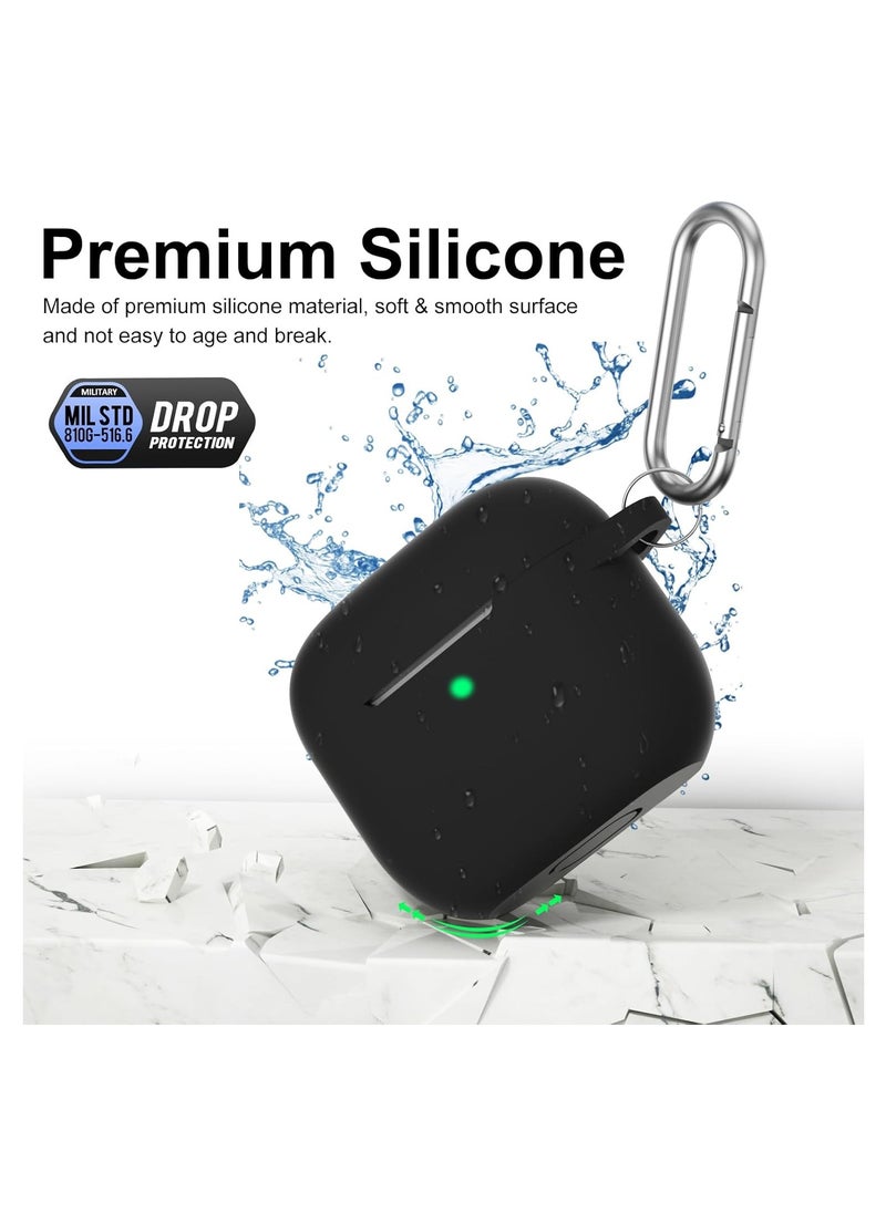 Aookay - For Apple Airpod 4/Airpods 4th Generation/Airpod 4th Gen Case Cover with Keychain, Full Protective Silicone Case Accessories , Front LED Visible (Black) - Image 1