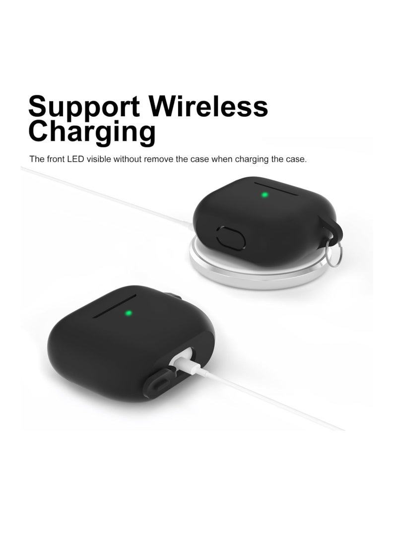 Aookay - For Apple Airpod 4/Airpods 4th Generation/Airpod 4th Gen Case Cover with Keychain, Full Protective Silicone Case Accessories , Front LED Visible (Black) - Image 1