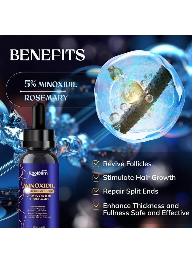 RootStim 5% Minoxidil Hair Growth, Beard Growth Kit for Men and Women: Extra Strength Minoxidil Hair Loss Treatment Serum with Rosemary for Faster Stronger Thicker Hair Growth 2 Fl Oz - Image 2