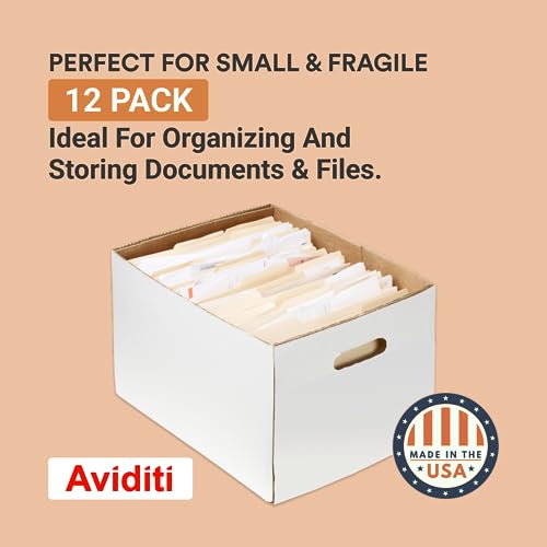 Aviditi File Storage Boxes with Lids 15" L x 12" W x 10" H, Pack of 12 | Letter or Legal Size Files, Cardboard Box with Handles for Bank, Office, Home, Tape Free Assembly, White 15x12x10 - Image 3