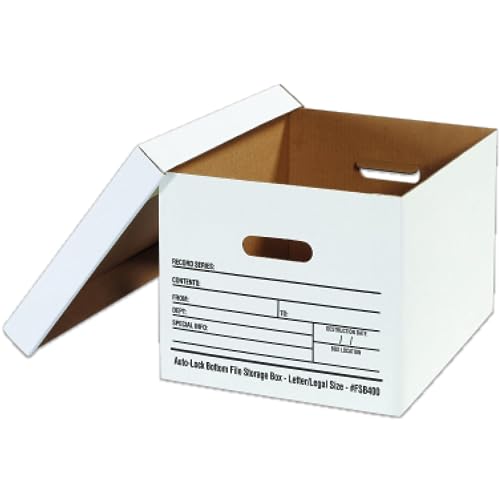 Aviditi File Storage Boxes with Lids 15" L x 12" W x 10" H, Pack of 12 | Letter or Legal Size Files, Cardboard Box with Handles for Bank, Office, Home, Tape Free Assembly, White 15x12x10 - Image 1