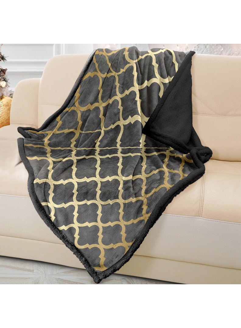 RIZARIES Soft Grey Quatrefoil Sofa Blanket Throw