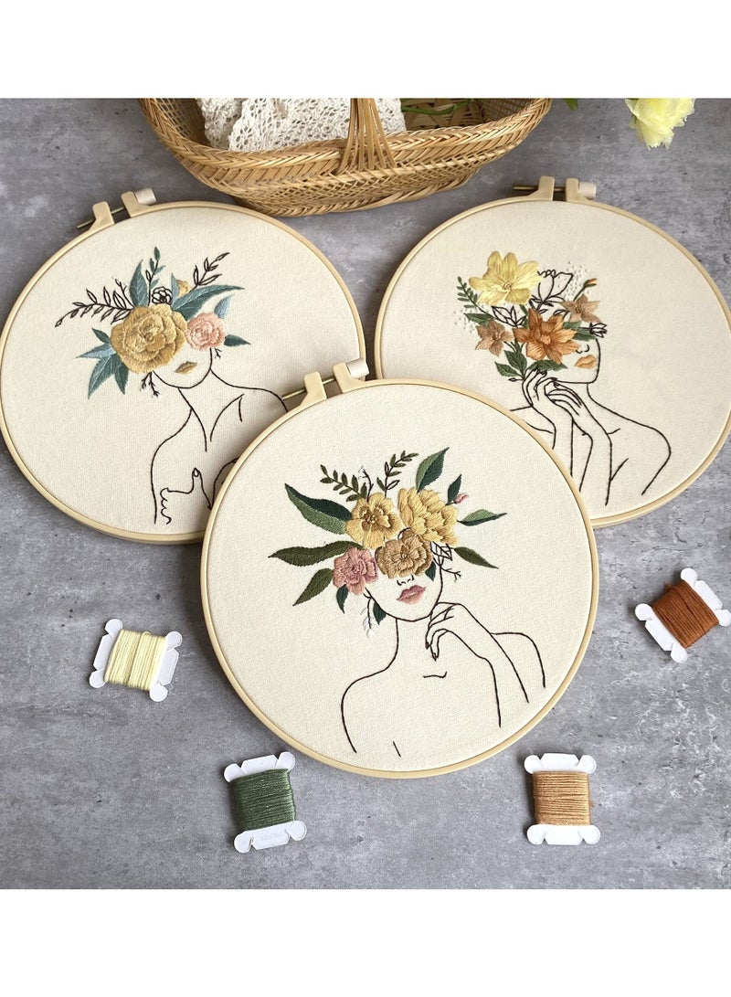 Embroidery Kit, 3-Piece Beginner Cross Stitch Kit with Pattern and Instructions, Floral Botanical Print Embroidery Cloth, Colorful Thread and Embroidery Kit Embroidery Hoops - Image 2