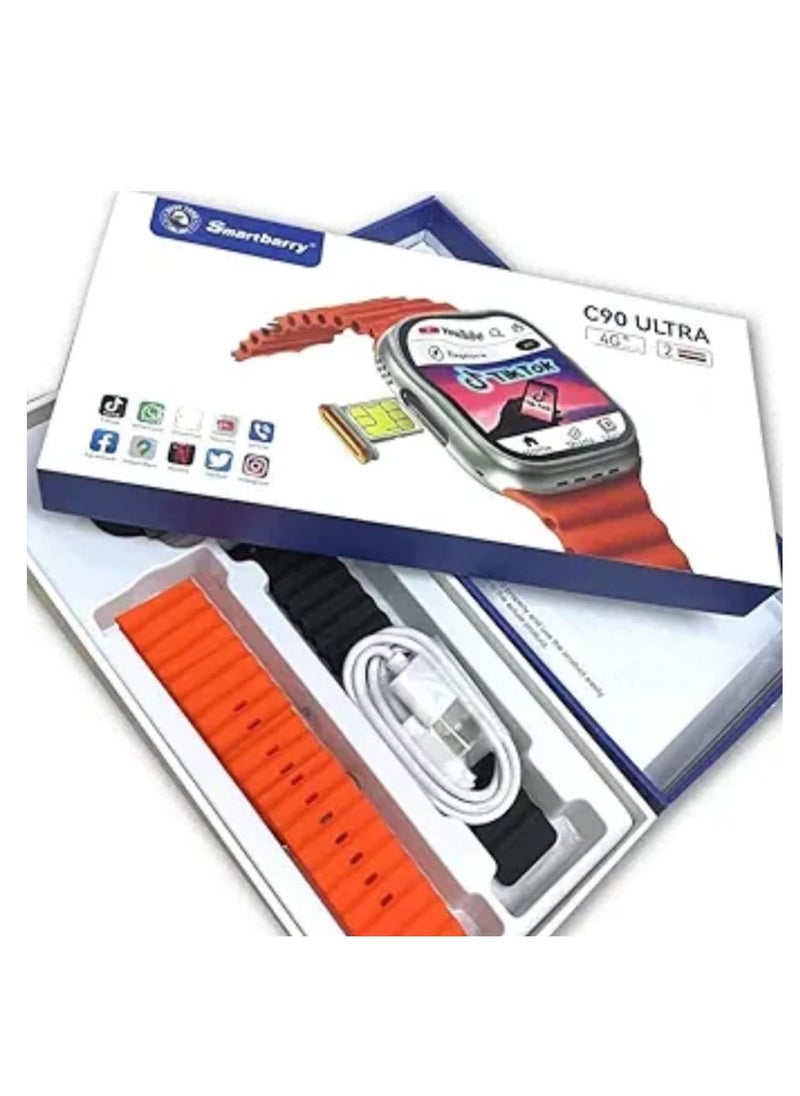 Smart Berry - Smart Watch C90 Ultra with 2 Pairs Bracelet With SIM Card Support For Mobile With Google Play Support For All Apps 64 GB - Image 1