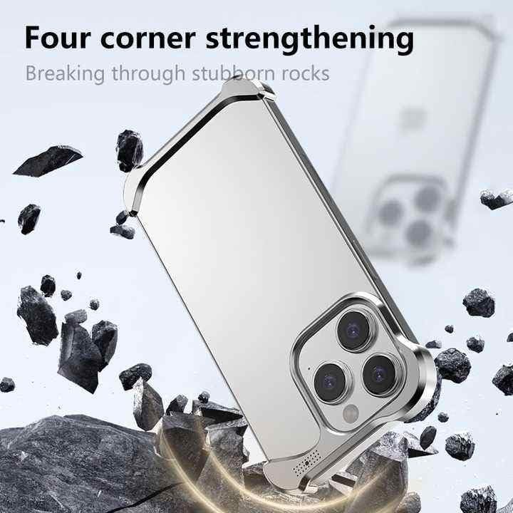 Tech Trendz Luxury Alien Irregular Aluminium Alloy Bumper Metal Corner Pad Anti-Fall Phone Case, Frameless Slim Design Cover for iPhone 16 Pro (Camera Ring Included) (Desert Titanium) - Image 5