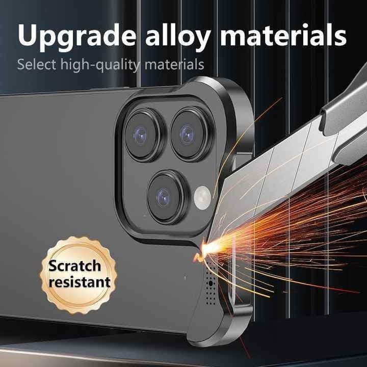 Tech Trendz Luxury Alien Irregular Aluminium Alloy Bumper Metal Corner Pad Anti-Fall Phone Case, Frameless Slim Design Cover for iPhone 16 Pro (Camera Ring Included) (Desert Titanium) - Image 2