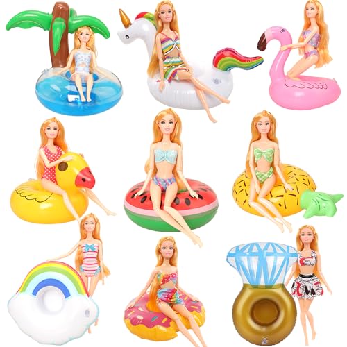 Bm 9 Pcs Pool Floaties Swim Accessories Set for Girl Dolls Fun Swimming Pool Party Ring Inflatable Drink Holder for115 inch Dolls Pool Toys - Image 1