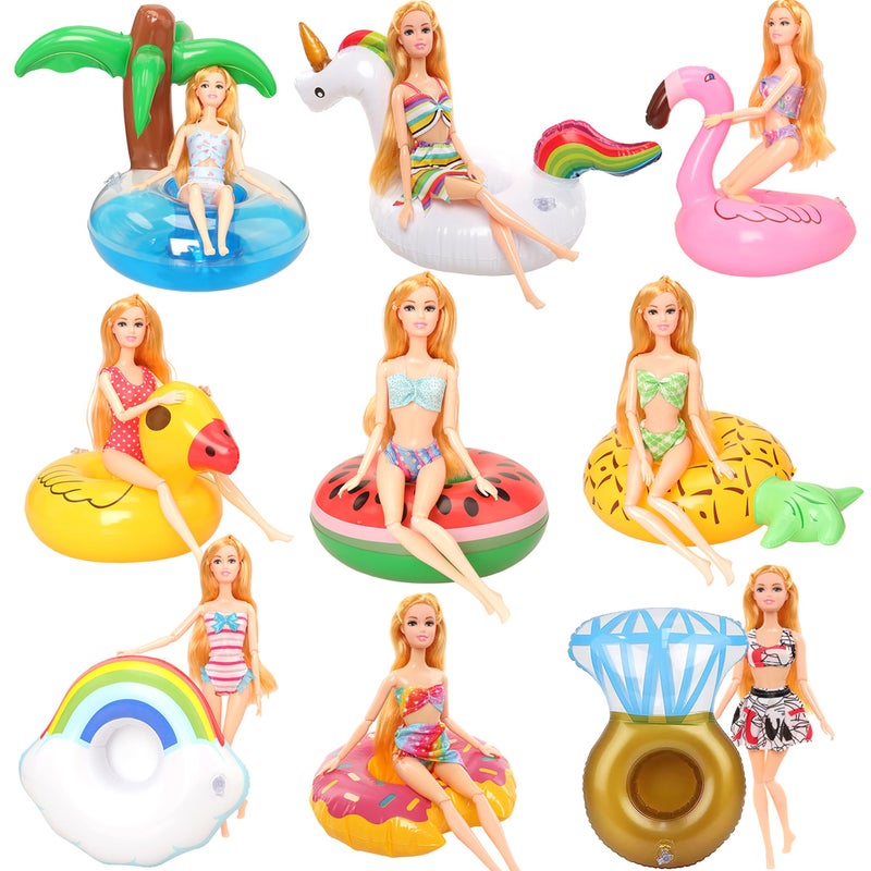 Bm 9 Pcs Pool Floaties Swim Accessories Set for Girl Dolls Fun Swimming Pool Party Ring Inflatable Drink Holder for115 inch Dolls Pool Toys - Image 2