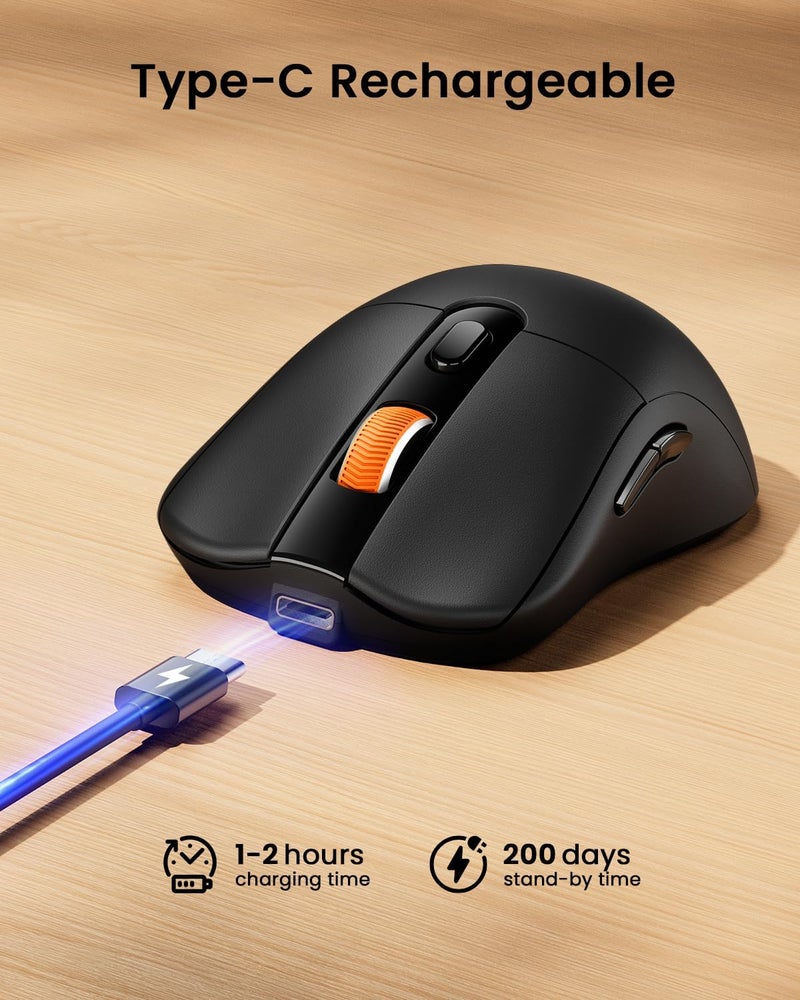 ProtoArc فأرة لاسلكية بلوتوث، فأرة USB C، EM15 فأرة لاسلكية قابلة للشحن محمولة وصغيرة من نوع USB C للابتوب والتابلت والكمبيوتر الشخصي وويندوز وماك أو إس - أسود - Image 3