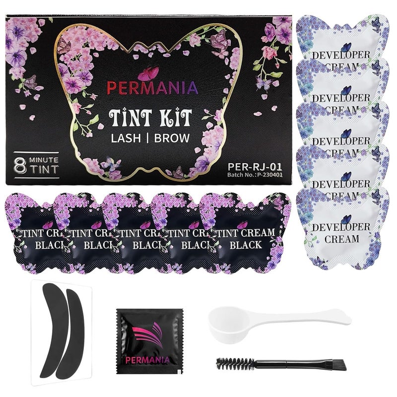 PERMANIA Black Color Kit for Eyelash & Eyebrow, Semi-permanent Natural Black Fast Quick Coloring, Last Up to 4 Weeks Salon Grade Eyelash Primers - Image 1