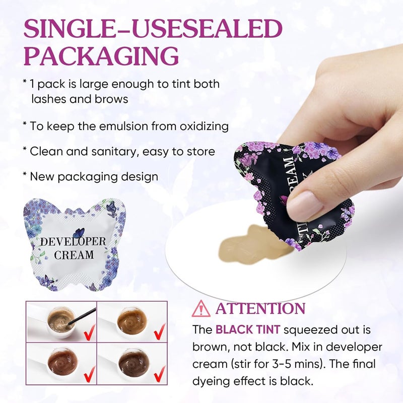 PERMANIA Black Color Kit for Eyelash & Eyebrow, Semi-permanent Natural Black Fast Quick Coloring, Last Up to 4 Weeks Salon Grade Eyelash Primers - Image 2