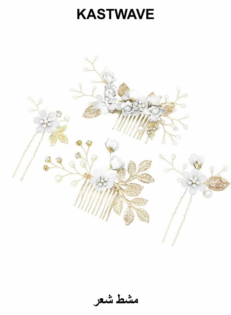 KASTWAVE Wedding Hair Comb, 4 Pcs Bridal Wedding Handmade Floral Hair Comb Set - Image 1