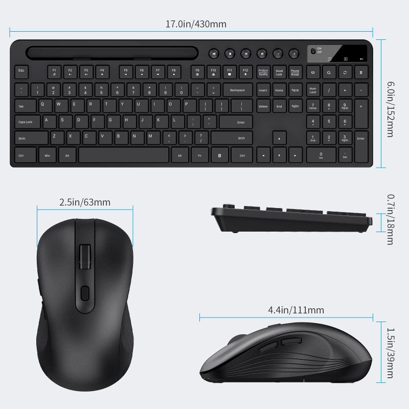 MARVO Wireless Keyboard and Mouse Combo, MARVO 2.4G Ergonomic Wireless Computer Keyboard with Phone Tablet Holder, Silent Mouse with 6 Button, Compatible with MacBook, Windows (Black) - Image 4