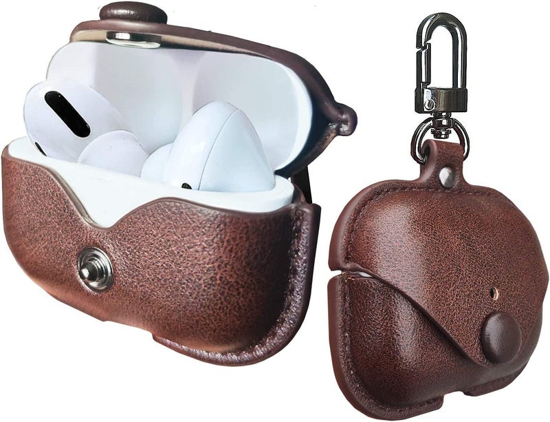 Printme Compatible for Airpods Pro 2nd Generation Case Cover, PU Leather Case Cover Protective Case with Keychain for New Airpods Pro 2 Case 2022 [Front LED Visible] (Dark Brown) - Image 1