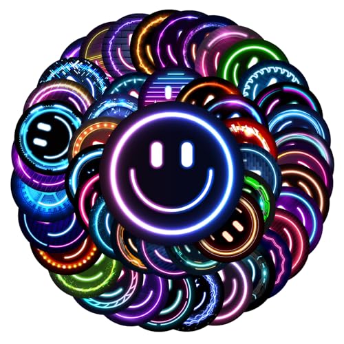 Wercokt 50PCS Smiling Neon Stickers Cute Water Bottle Stickers for Kids for Teaching Rewards Notebooks Stationery Luggage Cartoon PVC Happy Stickers - Image 1