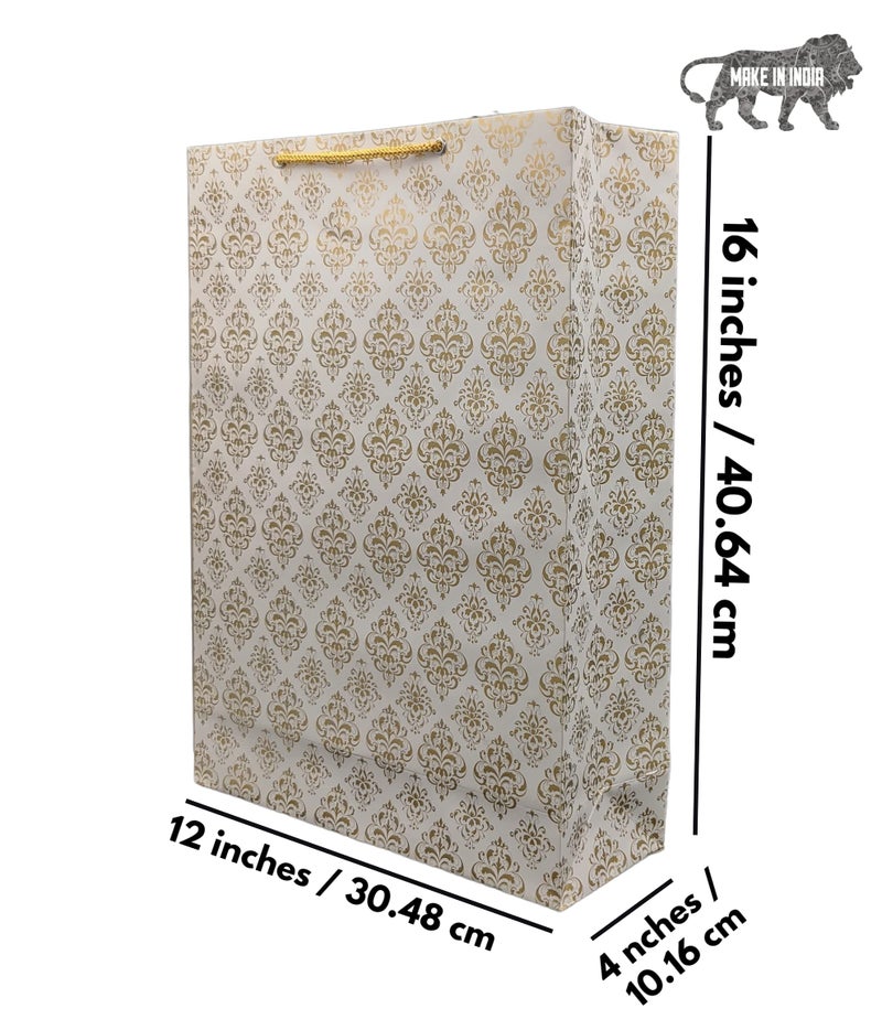 TASCHE Vertical Big Gold Flower Design Gift Bags For Gifting | Weddings | Birthday | Holiday Presents (Size 16 X 12 X 4 Inch | Pack of 9) - Image 3