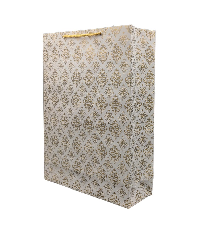 TASCHE Vertical Big Gold Flower Design Gift Bags For Gifting | Weddings | Birthday | Holiday Presents (Size 16 X 12 X 4 Inch | Pack of 9) - Image 1