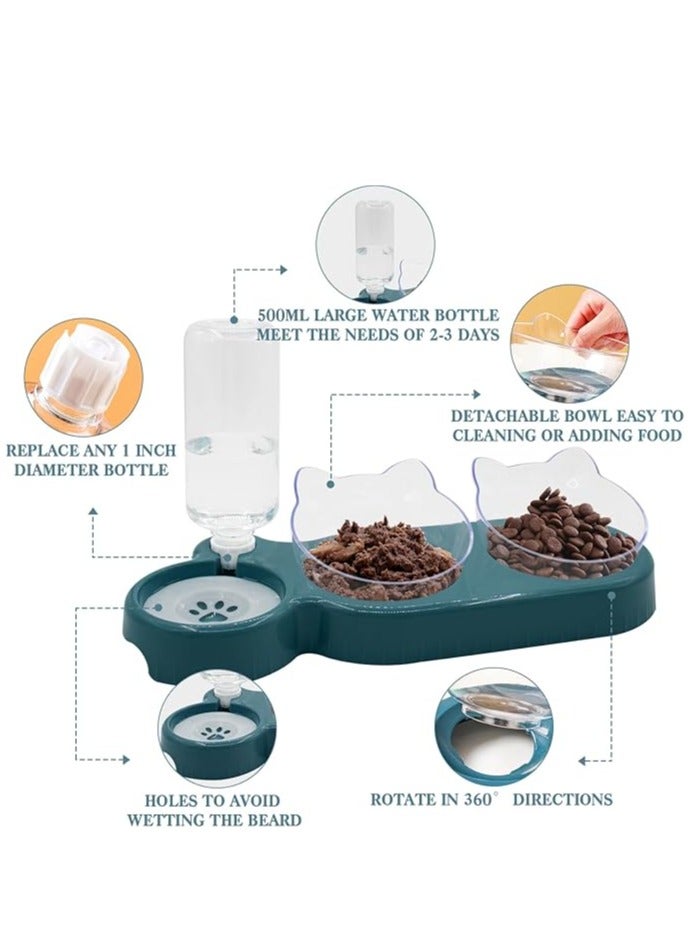ثلاثة الكلب القط السلطانيات ، 15 ° إمالة 3 في 1 ماء الشرب السلطانيات ، السلطانيات القط الغذاء المزدوج ، مع التلقائي زجاجة المياه السلطانيات ، انفصال القط الرطب والجاف الغذاء السلطانيات تناسب القطط والجراء ( البحرية الأزرق ) - Image 3