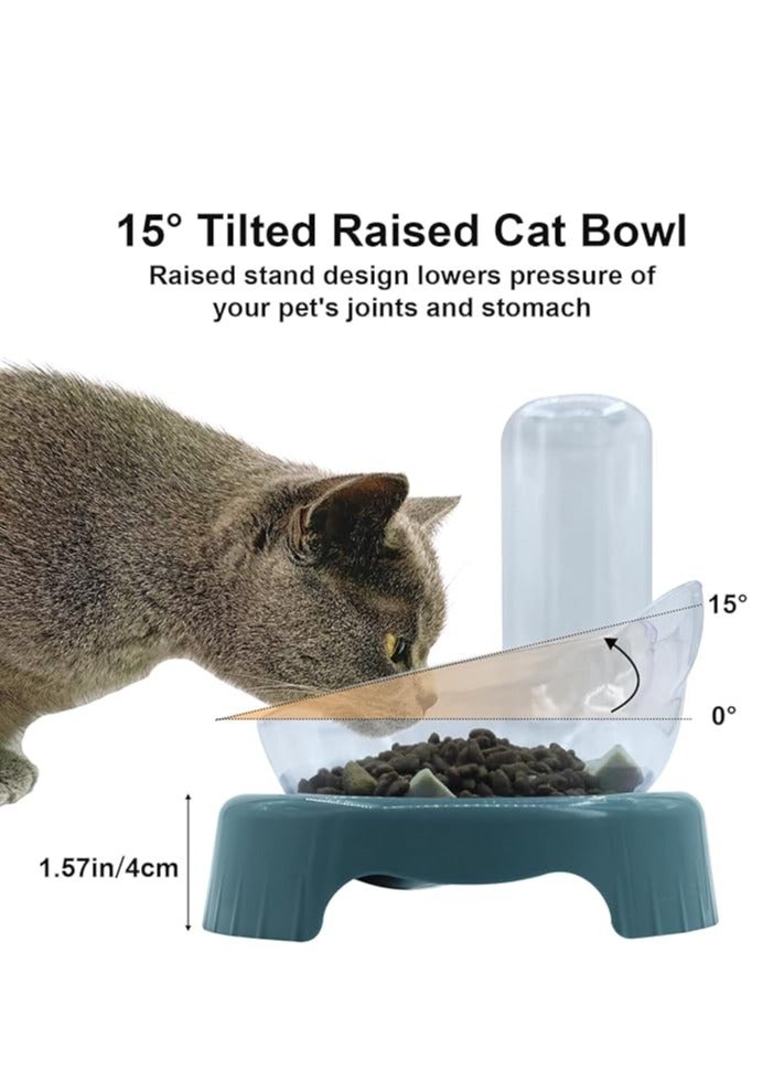 ثلاثة الكلب القط السلطانيات ، 15 ° إمالة 3 في 1 ماء الشرب السلطانيات ، السلطانيات القط الغذاء المزدوج ، مع التلقائي زجاجة المياه السلطانيات ، انفصال القط الرطب والجاف الغذاء السلطانيات تناسب القطط والجراء ( البحرية الأزرق ) - Image 4