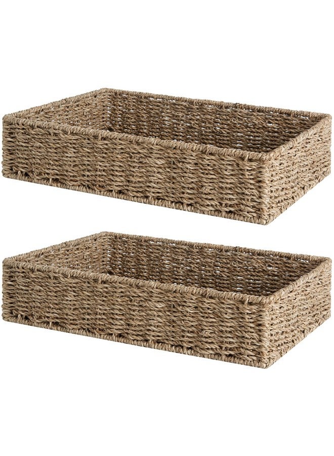 StorageWorks Large Seagrass Tray for Bathroom, Seagrass Storage Baskets for Shelves, Handwoven Natural Wicker Baskets for Organizing, 2-Pack - Image 1