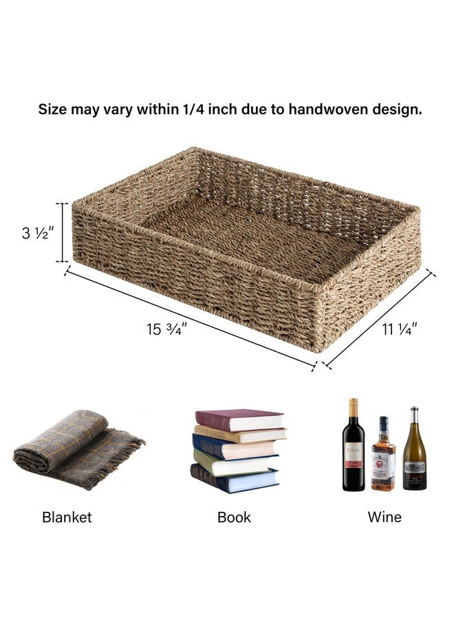 StorageWorks Large Seagrass Tray for Bathroom, Seagrass Storage Baskets for Shelves, Handwoven Natural Wicker Baskets for Organizing, 2-Pack - Image 2