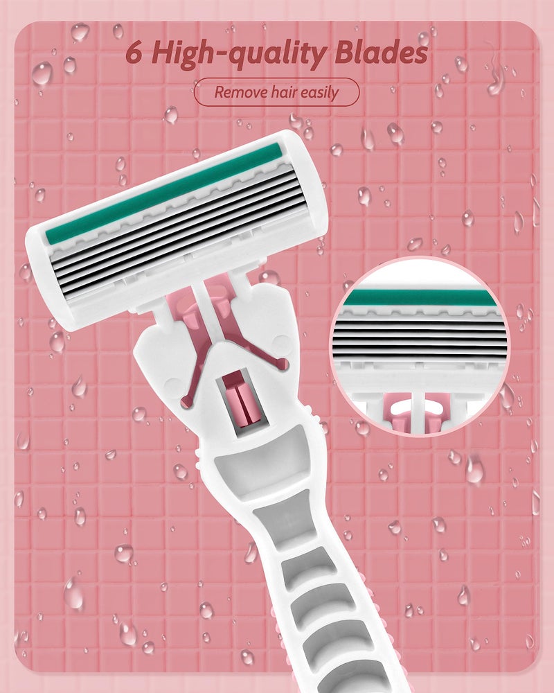 MoHern Razors for Women Sensitive Skin, 6 Blades Womenâ€™s razors for Shaving Including 1 Travel Razors for Women with 12 Blade Refillsï¼Œ Pink - Image 4