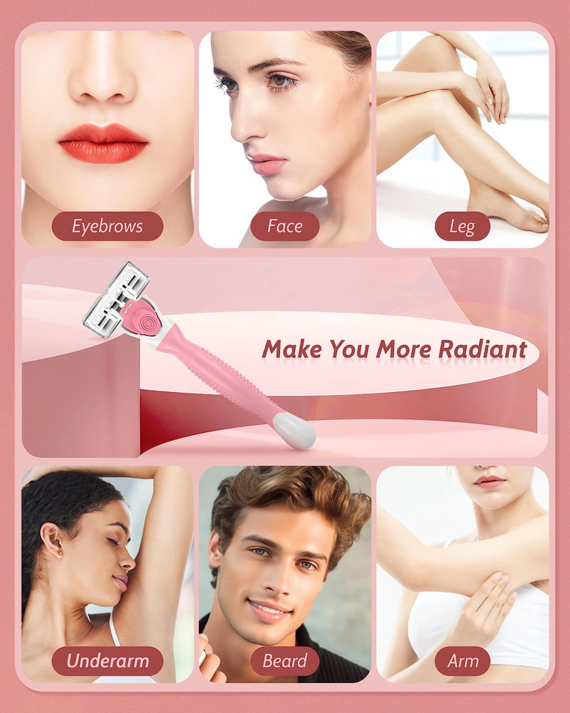 MoHern Razors for Women Sensitive Skin, 6 Blades Womenâ€™s razors for Shaving Including 1 Travel Razors for Women with 12 Blade Refillsï¼Œ Pink - Image 5
