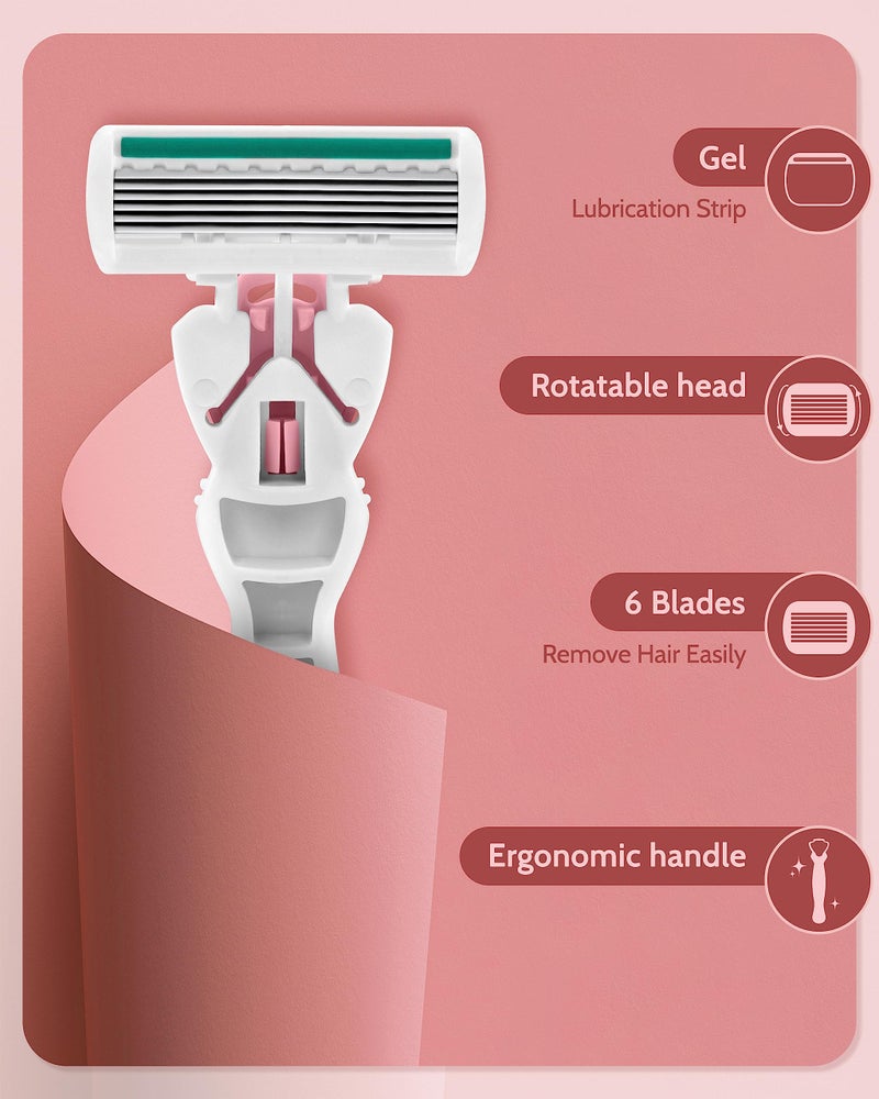 MoHern Razors for Women Sensitive Skin, 6 Blades Womenâ€™s razors for Shaving Including 1 Travel Razors for Women with 12 Blade Refillsï¼Œ Pink - Image 2