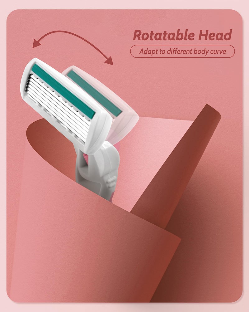 MoHern Razors for Women Sensitive Skin, 6 Blades Womenâ€™s razors for Shaving Including 1 Travel Razors for Women with 12 Blade Refillsï¼Œ Pink - Image 3