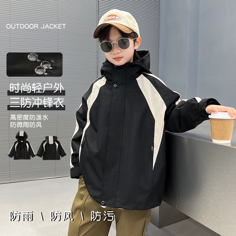 Boys' Three-In-One Jacket, Big Kids' Windproof And Waterproof Winter Jacket, Children'S Winter Detachable Coat, Trendy - Image 2
