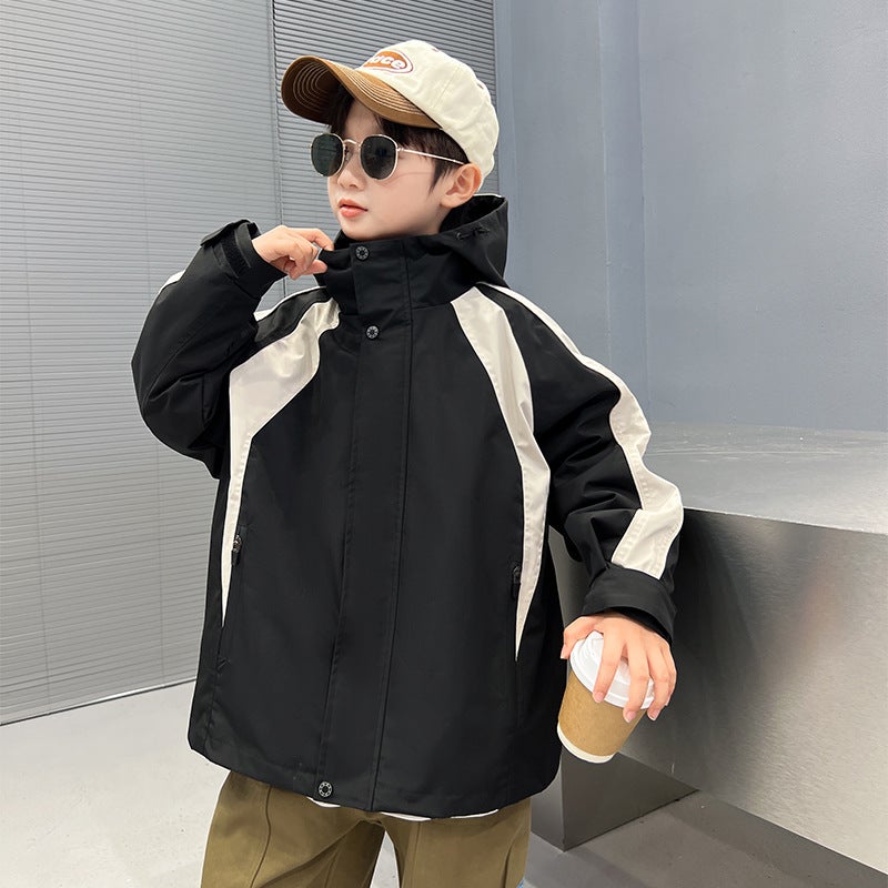 Boys' Three-In-One Jacket, Big Kids' Windproof And Waterproof Winter Jacket, Children'S Winter Detachable Coat, Trendy - Image 1