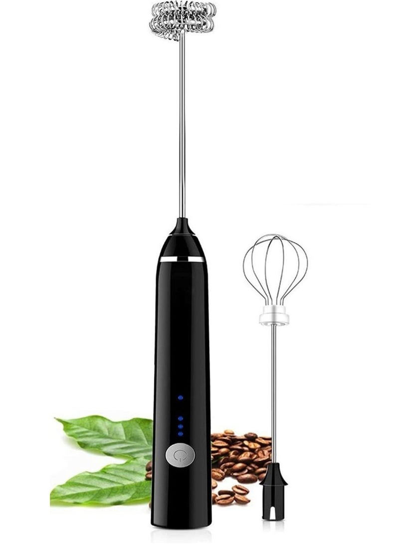 ELTRAZONE Handheld 3 In 1; Electric Foam Maker, Egg Beater, Drink Mixer. USB Rechargeable, Mini Blender For Coffee Latte Cappuccino Hot Chocolate, Black - Image 1