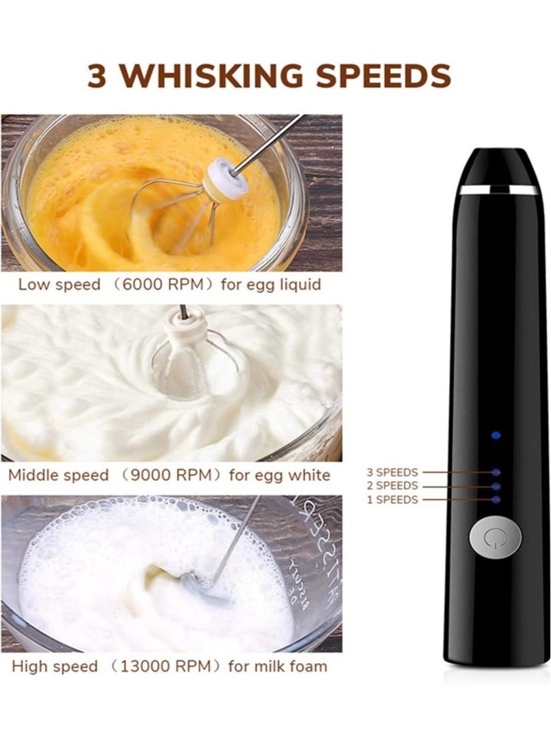 ELTRAZONE Handheld 3 In 1; Electric Foam Maker, Egg Beater, Drink Mixer. USB Rechargeable, Mini Blender For Coffee Latte Cappuccino Hot Chocolate, Black - Image 2